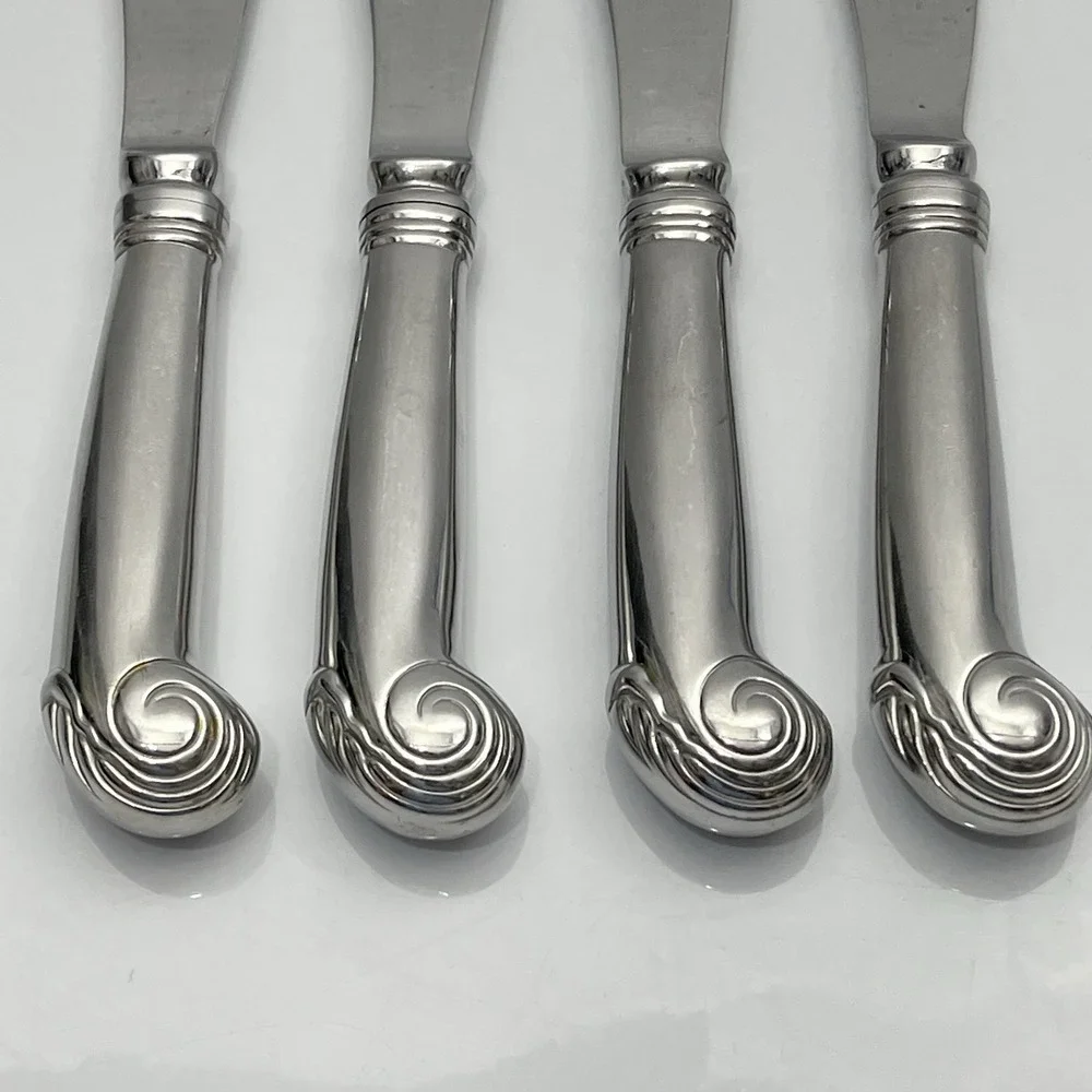Vintage 1970 Kirk Stieff Williamsburg Shell Stainless 18/8 Butter Knives Set 4